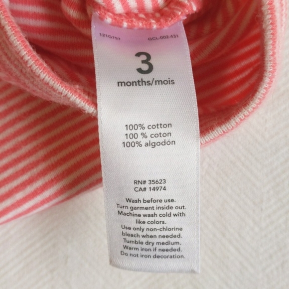 carter's coral striped cotton bodysuit diaper shirt 3 months baby girl - Picture 5 of 6